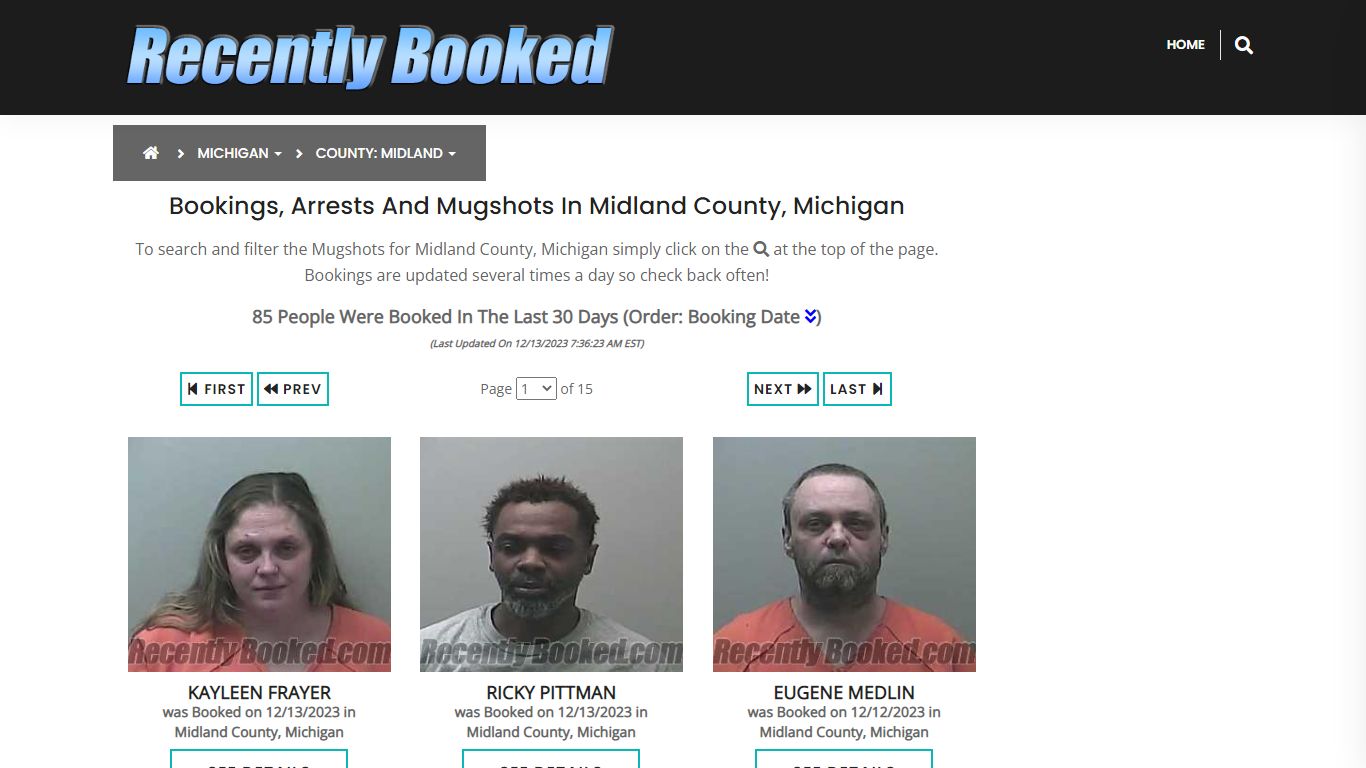 Bookings, Arrests and Mugshots in Midland County, Michigan